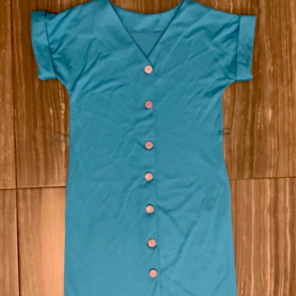 Vintage Sears Turquoise 80s Button Back Dress - Picture 2 of 8